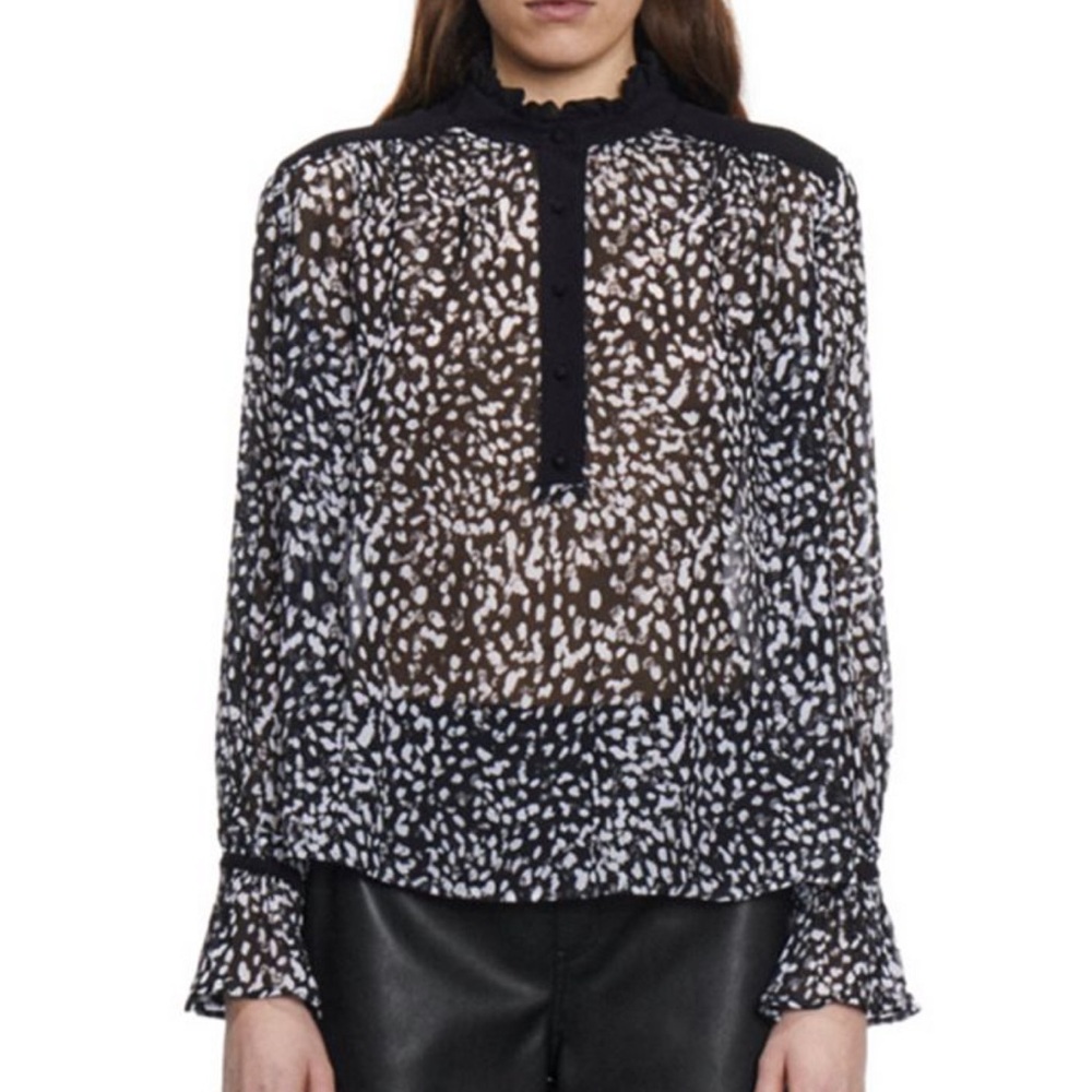🖤 The Kooples Ruffled‑Trim Subtle Animal Print Blouse | NWT | $95